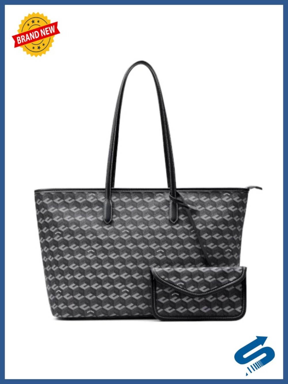PU Leather Large Cube Tote Bag Monogram Print Women's Weekender